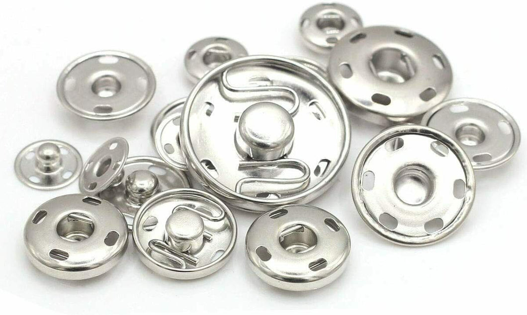 50x Silver Tone Sew On Press Stud Popper Snap Closure Buttons 10mm Diameter