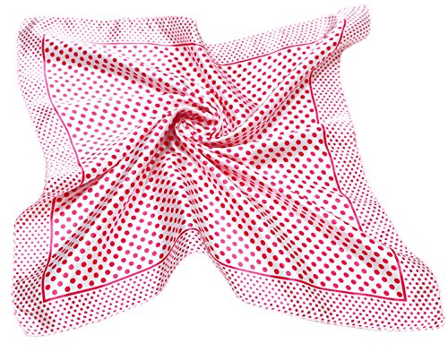 Women Ladies Silk Feel Square Scarf Pink Polka-dot Pattern Soft Neckerchief