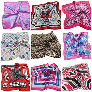 Fat-catz-copy-catz 10x Different designs Small Square silk satin feel ladies fashion scarves 19"x19" animal, polka dots, nautical