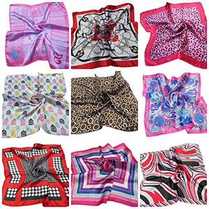 Fat-catz-copy-catz 25x Different Small Square silk satin feel ladies fashion scarves 19"x19" animal, polka dots, nautical, stripes