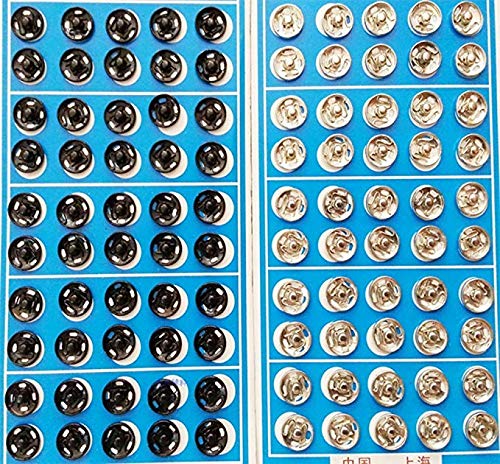 100 Tone Metal Press Studs Buttons Snap Closing Fasteners Poppers Sewing Clothing Snaps Button for Craft DIY 10mm(50 Black and 50 Silver)