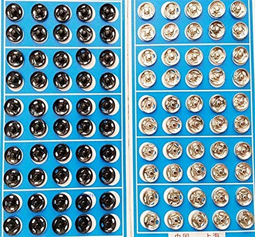 100 Tone Metal Press Studs Buttons Snap Closing Fasteners Poppers Sewing Clothing Snaps Button for Craft DIY 10mm(50 Black and 50 Silver)