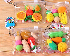 Homgaty 1Pack Novelty Cute Food Fruits Vegetable 3D Pencil Eraser Rubber Stationery Kids Gift- Random Style