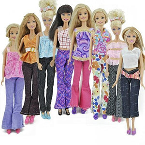 Fat-catz-copy-catz Set of Doll Sized 5x trouser outfits, 1x winter coat, 10 shoes & 10 hangers Made for 11" size Girl Dolls