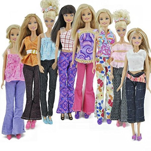 Fat-catz-copy-catz Set of Doll Sized 5x trouser outfits, 1x winter coat, 10 shoes & 10 hangers Made for 11