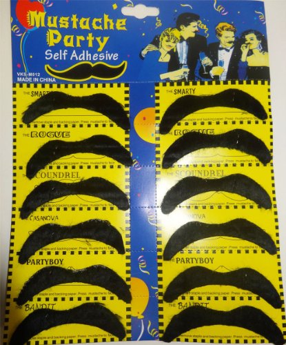 FDC Moustaches X 12 Mexican Bandit Collection Mustache Mustash Moustash Tashes Black