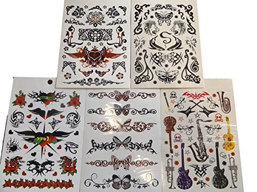 Fat-catz-copy-catz One Book of 5 Sheets 50+ Mens Boys Ladies Black Celtic Tribal Musical instruments butterflies roses Temporary Tattoos for parties, gifts