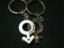 Load image into Gallery viewer, LOVERS JIGSAW MALE &amp; FEMALE SYMBOL LOVE YOU FOREVER SET OF 2 KEYRINGS UK SELLER
