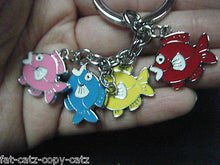 Load image into Gallery viewer, CUTE 4 PIECE FAT COLOURFUL FISH ENAMEL KEYRING HANDBAG CHARM GIFT IDEA UK SELLER

