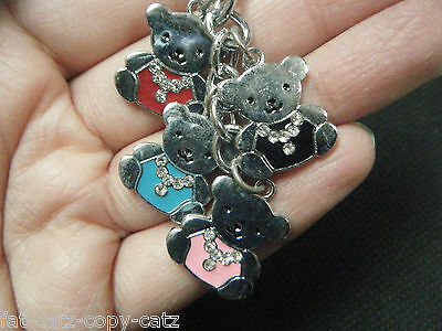 TEDDY BEAR ENAMEL KEYRING HANDBAG CHARM 4PIECE DIAMONTE