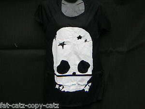 FASHION SCARY ANGRY BLACK SKULL & TEETH LADIES ZIP MOUTH TOP T-SHIRT ONE SIZE