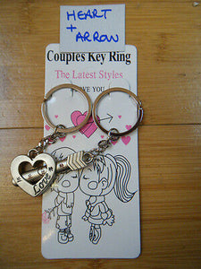 LOVERS SET OF 2 KEYRINGS MALE & FEMALE I LOVE YOU HEART AND ARROW CHINESE SYMBOL