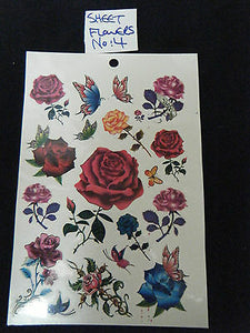 SHEET GIRLS LADIES TEMPORARY TATTOOS COLOURFUL BLACK FLOWERS ROSES HEARTS CELTIC