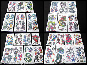 5 or 10 SHEETS BOYS CHINESE MYSTICAL DRAGON SNAKES 50+ TEMPORARY TATTOOS PARTY