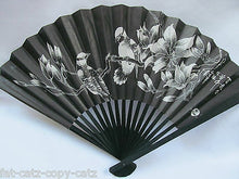 Load image into Gallery viewer, CHINESE JAPANESE GEISHA FANCY DRESS COSTUME BLACK PAPER WOOD DECORATIVE FAN 26cm
