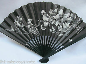 CHINESE JAPANESE GEISHA FANCY DRESS COSTUME BLACK PAPER WOOD DECORATIVE FAN 26cm