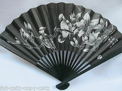 CHINESE JAPANESE GEISHA FANCY DRESS COSTUME BLACK PAPER WOOD DECORATIVE FAN 26cm