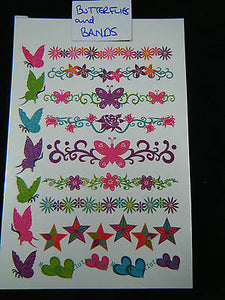 1x SHEET GIRLS COLOURFUL BUTTERFLIES FLOWERS LADYBIRDS BANDS TEMPORARY TATTOOS