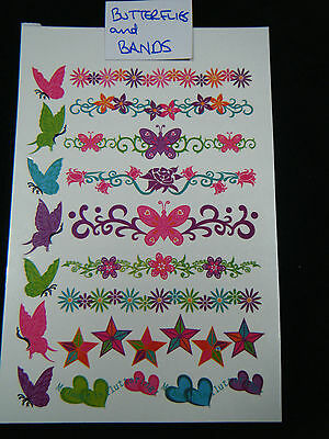 1x SHEET GIRLS COLOURFUL BUTTERFLIES FLOWERS LADYBIRDS BANDS TEMPORARY TATTOOS