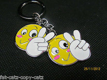 Load image into Gallery viewer, 2 PIECE THUMBS UP PEACE SIGN SMILEY HAPPY FACE ENAMEL KEYRING HANDBAG CHARM GIFT
