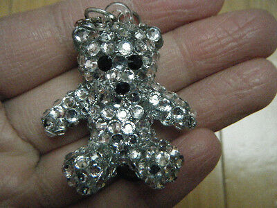 CUTE BLING JEWEL DIAMONTE SILVER TEDDY BEAR MOBILE PHONE HANDBAG CHARM 3.5cm