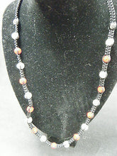 Load image into Gallery viewer, RED WHITE LONG SHAMBALLA DISCO BALL CRYSTAL &amp; HEMATITE NECKLACE MAGNETIC
