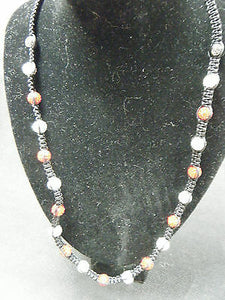 RED WHITE LONG SHAMBALLA DISCO BALL CRYSTAL & HEMATITE NECKLACE MAGNETIC