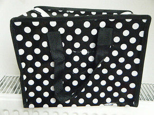 ECO FRIENDLY BLACK & WHITE SPOTTED POLKA DOT LUNCH SHOPPING TRAVEL BAG FREE POST