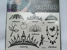 Load image into Gallery viewer, Black Unisex Ladies Arty Princess Tiara Crowns Jewels Temporary Tattoos UKSeller
