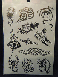 1x SHEET BLACK UNISEX ARTY CELTIC TIGER BUTTERFLY BAND DESIGNS TEMPORARY TATTOOS