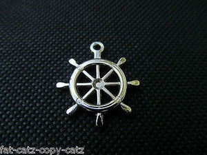 10x Plastic Ship Steering Wheel Helm Nautical Jewellery Craft Charms Gold Silver