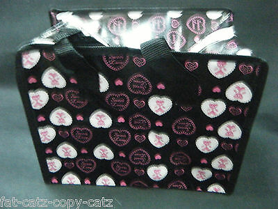 ECO FRIENDLY CUTE BLACK PINK LOVE HEARTS LUNCH SHOPPING TRAVEL BAG FREE UK POST