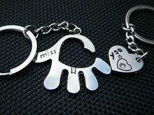 Load image into Gallery viewer, LOVERS I LOVE YOU SET OF 2 KEYRINGS JIGSAW MALE FEMALE HAND PALM HEART MISS YOU
