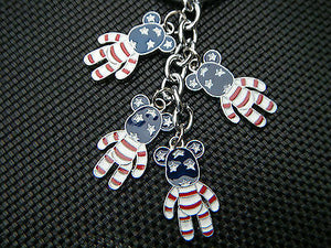 4 PIECE METAL CUTE TEDDY BEAR UK UNION JACK ENGLAND USA FLAG KEYRING CHARM GIFT
