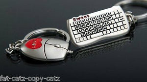 LOVERS SET OF 2 KEYRINGS I LOVE YOU MALE & FEMALE COMPUTER KEYBOARD & MOUSE SET