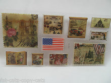 Load image into Gallery viewer, 1x SHEET VINTAGE STAMPS COUNTRY USA, UK CLASSIC 3D STICKERS UK SELLER FREE P&amp;P
