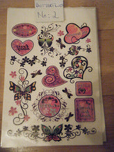 Load image into Gallery viewer, LARGE SHEET GIRLS LADIES TEMPORARY TATTOOS HEARTS WORDS BUTTERFLIES BANDS 10-20
