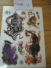 Load image into Gallery viewer, 1x SHEET MENS BOYS TEMPORARY TATTOOS BLACK COLOURS TIGERS UK SELLER FREE P&amp;P
