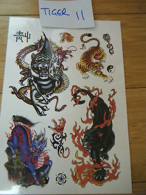 1x SHEET MENS BOYS TEMPORARY TATTOOS BLACK COLOURS TIGERS UK SELLER FREE P&P