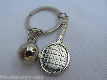 Load image into Gallery viewer, SOLID METAL SILVER TONE TENNIS RACKET BAT BALL KEYRING CHARM GIFT IDEA UK SELLER
