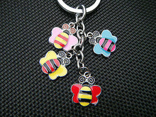 Load image into Gallery viewer, 4 PIECE METAL CUTE CARTOON COLOURFUL BUMBLE BEES KEYRING COLLECTABLE CHARM GIFT
