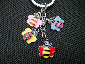 4 PIECE METAL CUTE CARTOON COLOURFUL BUMBLE BEES KEYRING COLLECTABLE CHARM GIFT