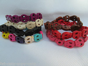 QUALITY UNISEX STONE SKULL FASHION ELASTICATED FRIENDSHIP BRACELET WRIST BAND UK
