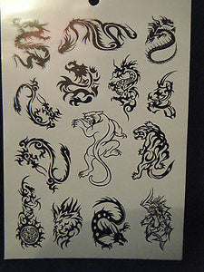1x SHEET BLACK UNISEX ARTY CELTIC SUN TRIBAL BANDS 9 DESIGNS TEMPORARY TATTOOS