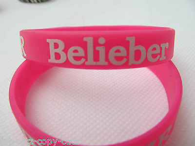 Unisex Pink I Love Justin Bieber, Belieber Silicone Rubber Wrist Band UK Seller