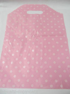 40+ CURVED FASHION PINK WHITE SPOTTED CARRIER PARTY BAGS UK SELLER 25cm x 30cm