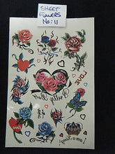 Load image into Gallery viewer, SHEET GIRLS LADIES TEMPORARY TATTOOS COLOURFUL BLACK FLOWERS ROSES HEARTS CELTIC
