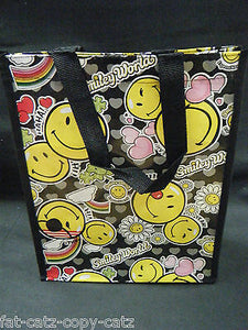ECO FRIENDLY BLACK SMILEY FACE LUNCH SHOPPING TRAVEL BAG FREE UK POST 30x25x9cm