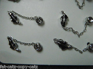 PAIR LADIES MULTI 2 EAR HOLE PUNK GOTH PIERCED EARRINGS LEAVES & DIAMONTE UKSELL