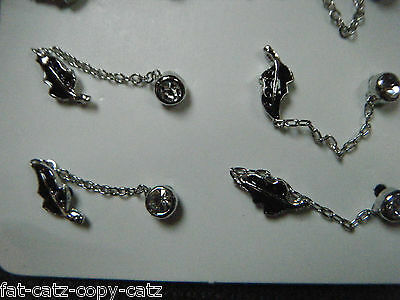 PAIR LADIES MULTI 2 EAR HOLE PUNK GOTH PIERCED EARRINGS LEAVES & DIAMONTE UKSELL